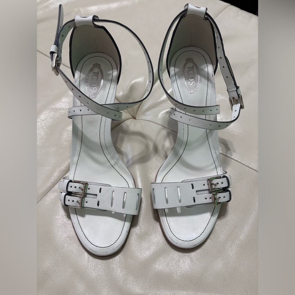 Tod's White Leather Ankle Strap Sandals Size 39